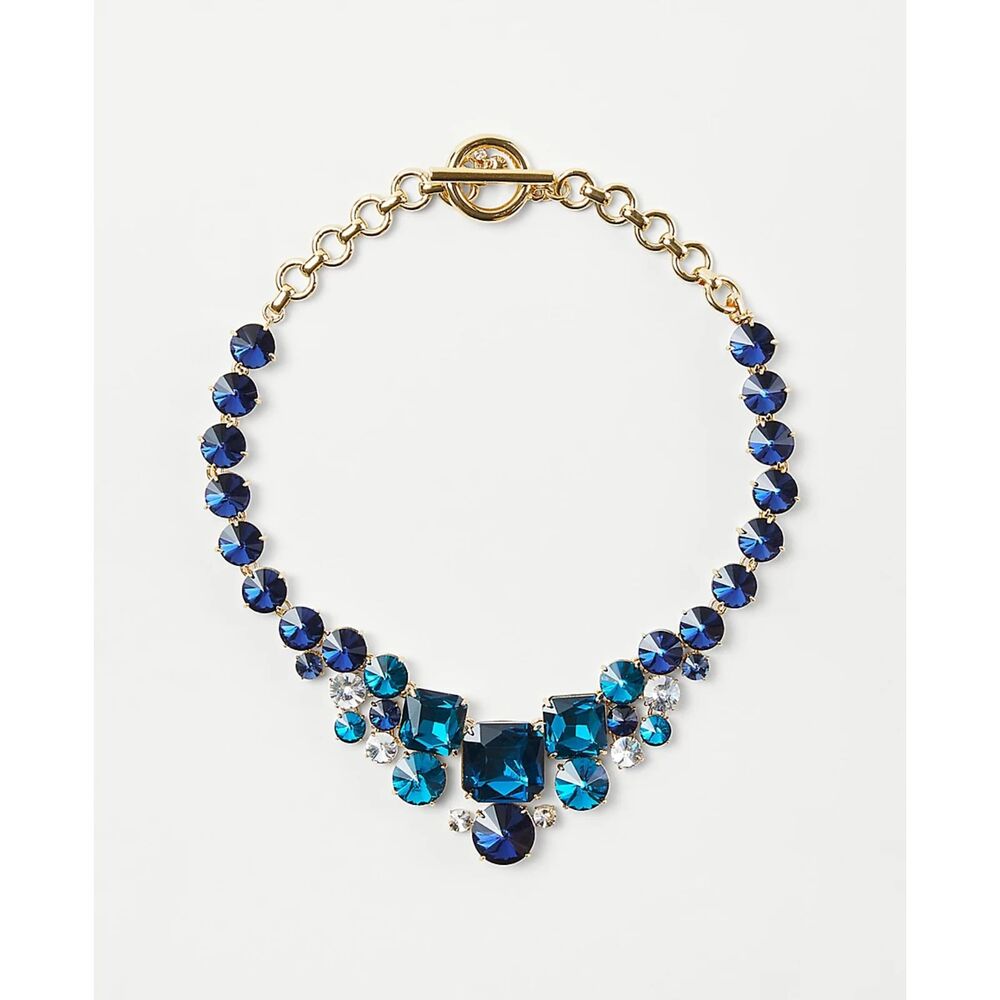 Ann Taylor Crystal Emerald Cut Statement Necklace Green / Blue